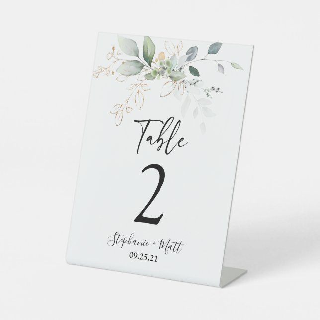 Greenery wedding Table number pedestal sign (Front)