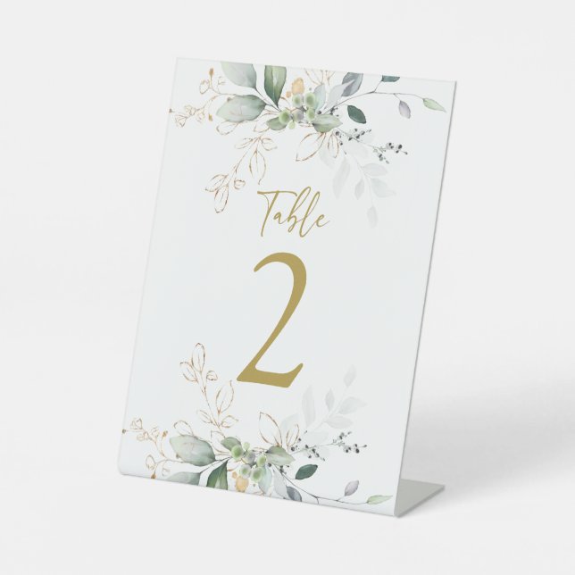 Greenery wedding Table number pedestal sign (Front)