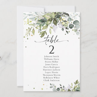 Greenery Wedding Table Seating Chart Cards