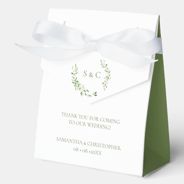 Greenery Wedding Thank you Monogram Crest Custom Favor Box (Front)