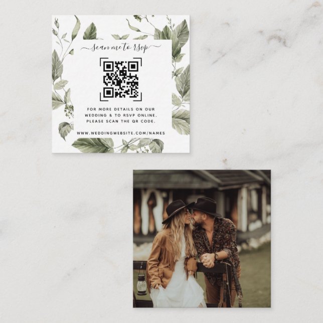 Greenery Wedding Website | QR Code Enclosure Card (Front/Back)