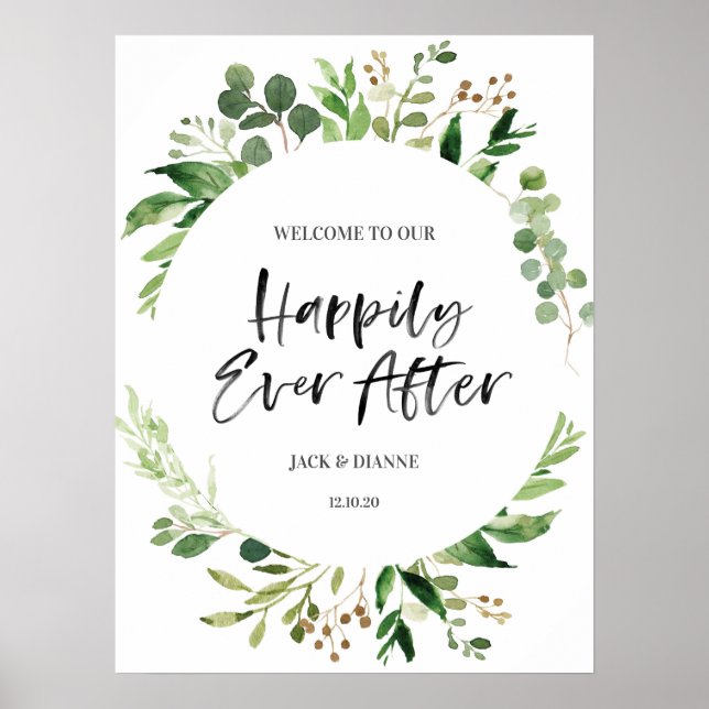 Greenery Wedding Welcome Sign Happily ever after (Front)