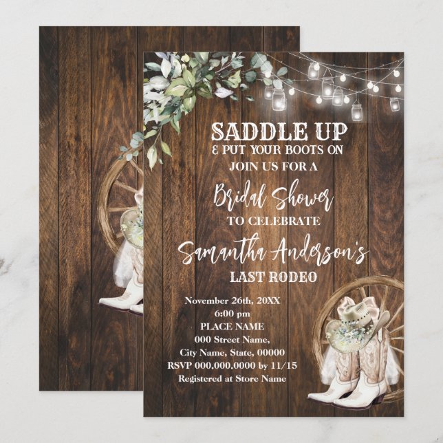Greenery Western Cowgirl Saddle Up Bridal Shower Invitation (Front/Back)