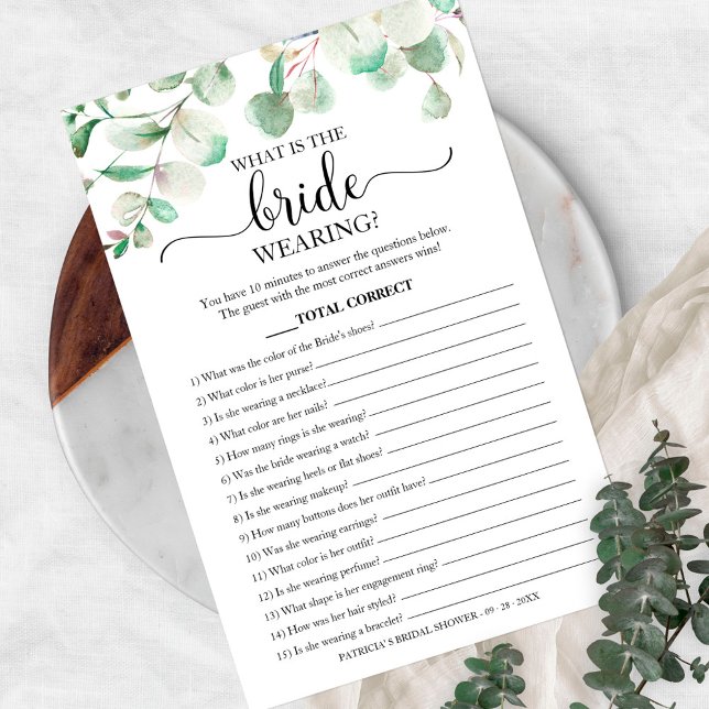 Greenery What Is The Bride Wearing Game Bridal Flyer (Creator Uploaded)