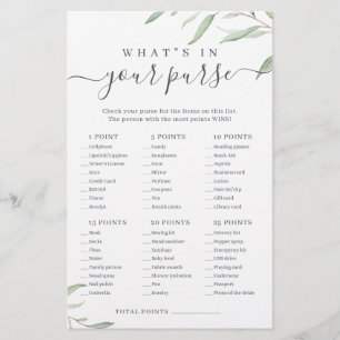 Greenery what's in your purse bridal shower game