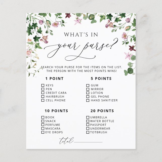 Greenery What's in Your Purse Game (Front)