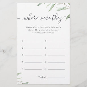 Greenery where were they bridal shower game