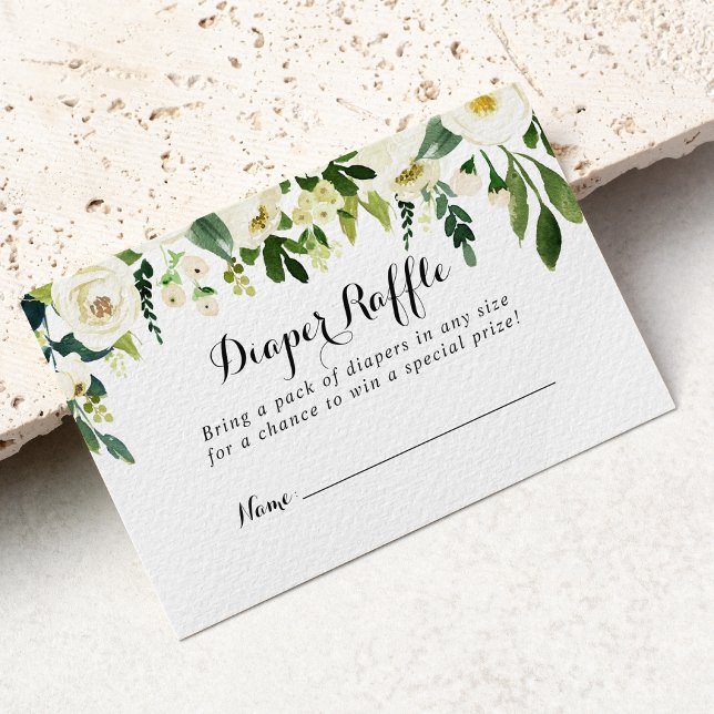Greenery White Autumn Floral Diaper Raffle Ticket Enclosure Card (Creator Uploaded)
