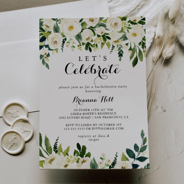 Greenery White Autumn Floral Let's Celebrate Party Invitation (Creator Uploaded)