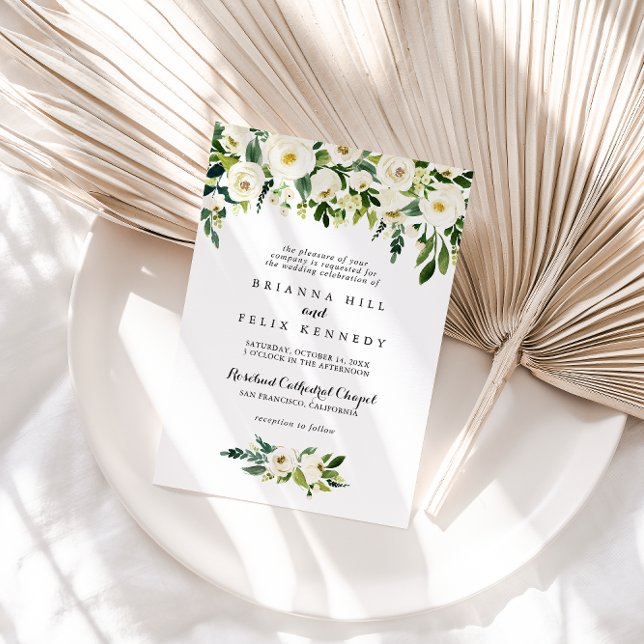 Greenery White Autumn Floral Traditional Wedding Invitation (Creator Uploaded)