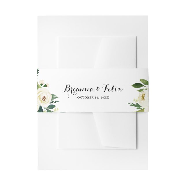 Greenery White Autumn Floral Wedding Invitation Belly Band (Front Example)