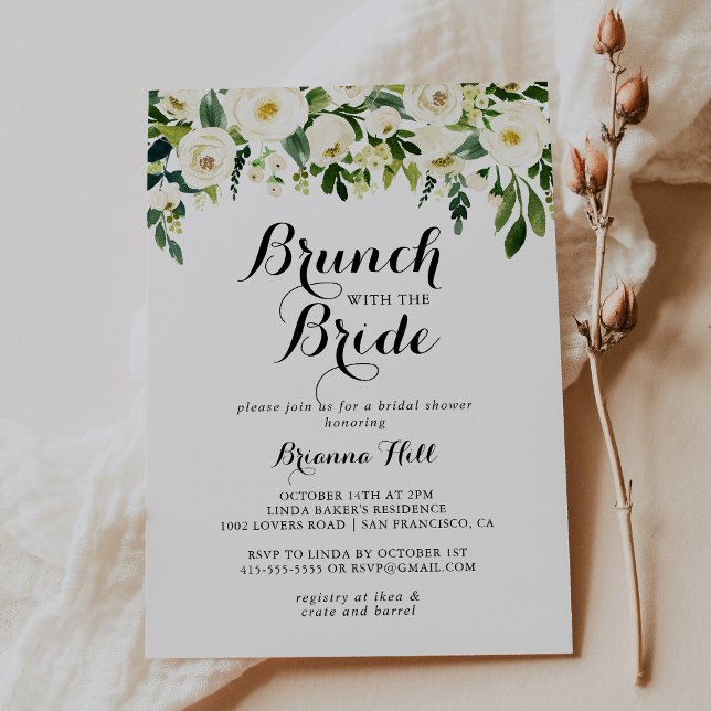 Greenery White Floral Brunch with the Bride Shower Invitation (Creator Uploaded)