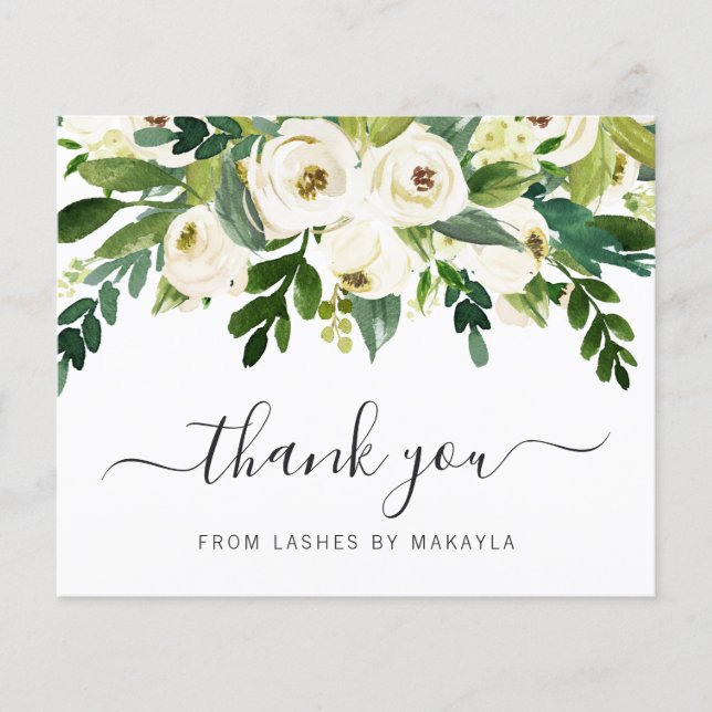 Greenery White Floral Budget Thank You Card (Front)
