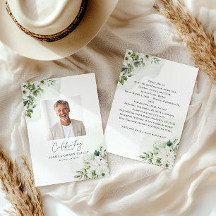 Greenery White Floral Funeral Announcement invite