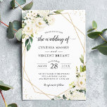 Greenery White Floral Gold Geometric Wedding Invitation<br><div class="desc">*** See Matching Items: https://zazzle.com/collections/119025318323280662 *** ||| Greenery White Floral Gold Geometric Wedding Invitation. (1) For further customization, please click the "customize further" link and use our design tool to modify this template. (2) If you prefer Thicker papers / Matte Finish, you may consider to choose the Matte Paper Type....</div>