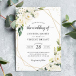 Greenery White Floral Gold Geometric Wedding Invitation<br><div class="desc">Embrace the beauty of nature with our Green White Floral Wedding Invitation Template. This design showcases elegant white flowers and lush greenery, perfect for a wedding that blends romance with natural elements. Customize this template to match your wedding theme and colours, ensuring your invitations reflect the unique beauty of your...</div>