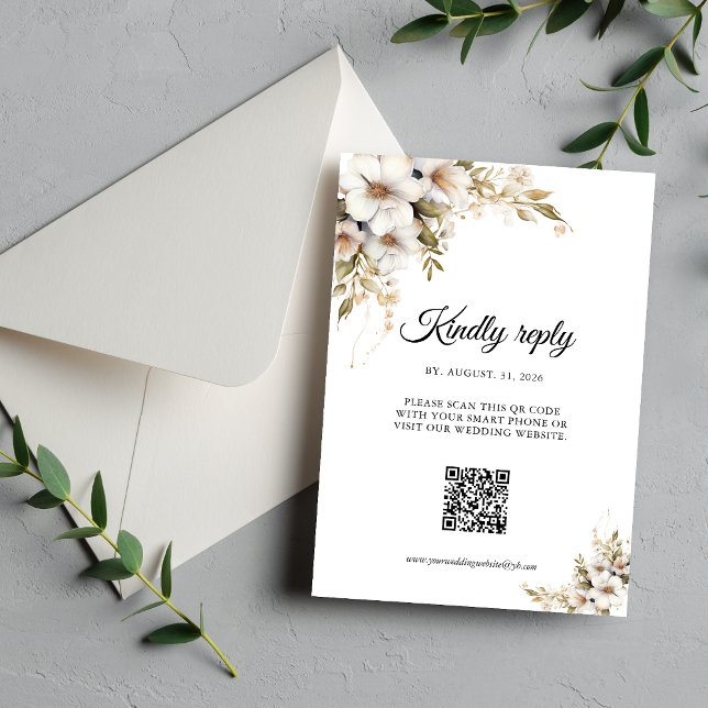 Greenery White Floral QR code RSVP Card (Creator Uploaded)