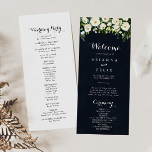 Greenery White Floral Royal Blue Wedding  Program