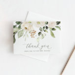 Greenery White Floral Wedding Bridal Shower Thank You Card<br><div class="desc">White Flowers with Greenery / Foliage Bridal Shower Thank You Cards: This beautiful bridal or wedding shower thank you card features white watercolor flowers with sage greenery, foliage, and a hint of gold glitter. Personalize with your name and thank you message. You can also use these as wedding thank you...</div>