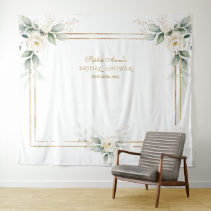 Greenery White Flowers Photo Prop Bridal Shower Tapestry