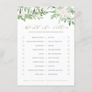 Greenery & White Flowers Would She Rather Game Enclosure Card