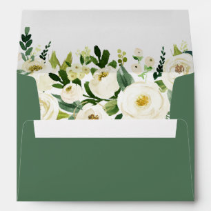 Greenery White Rose Floral 5x7 Envelope