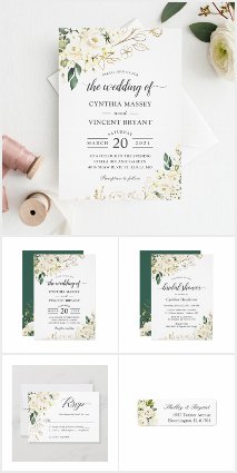 Greenery White Rose Floral Invitation Suite