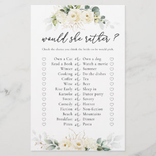 Greenery White Roses Bridal Shower Game
