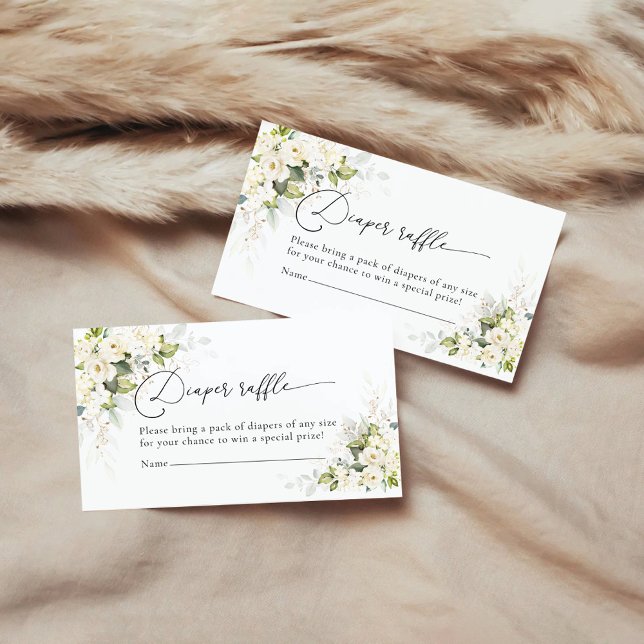 Greenery White Roses Diaper Raffle Enclosure Card (Creator Uploaded)