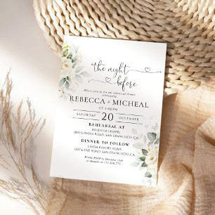 Greenery White Roses The Night Before Invitation