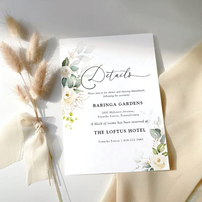 Greenery White Roses Wedding Details Enclosure Card (Creator Uploaded)