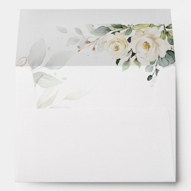 Greenery White Roses Wedding Envelope (Back (Bottom))