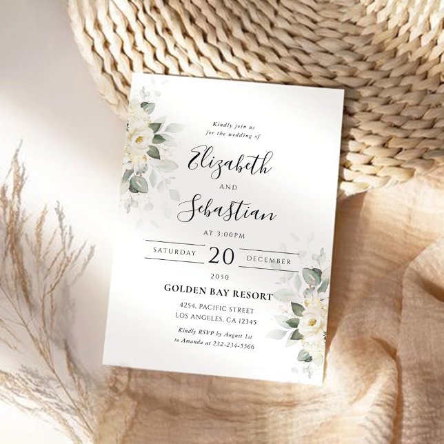 Greenery White Roses Wedding Invitation (Creator Uploaded)