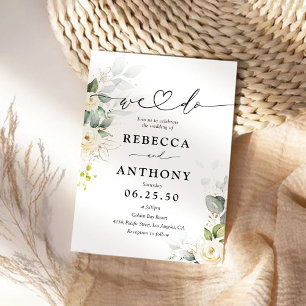 Greenery White Roses Wedding Invitation