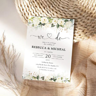 Greenery White Roses Wedding Invitation