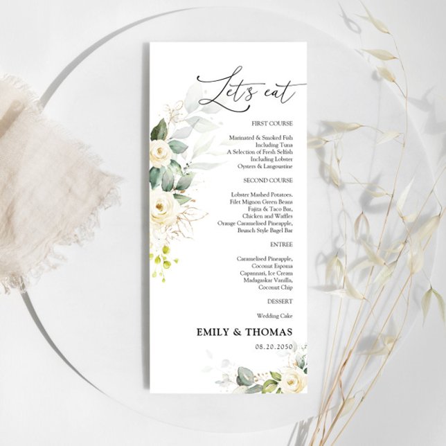 Greenery White Roses Wedding Menu (Creator Uploaded)