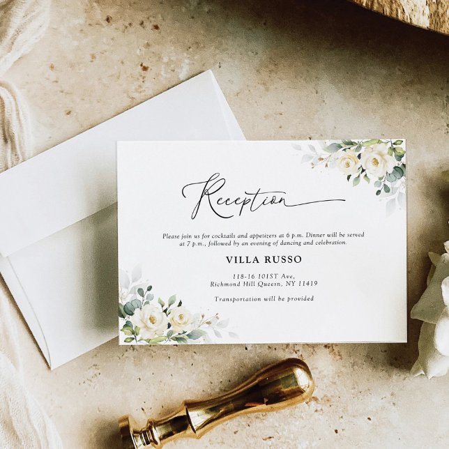 Greenery White Roses Wedding Reception Enclosure Card (Creator Uploaded)
