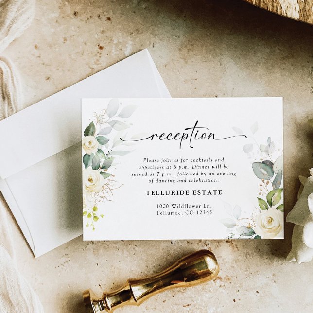Greenery White Roses Wedding Reception Enclosure Card (Creator Uploaded)