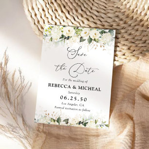 Greenery White Roses Wedding Save The Date Card