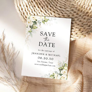 Greenery White Roses Wedding Save The Date Card