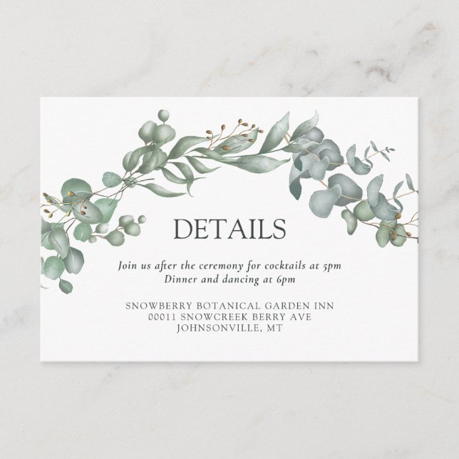 Greenery White Sage Watercolor Wedding  Enclosure Card (Front)