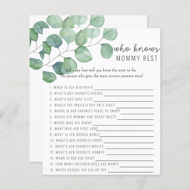 Greenery - Who knows mommy best game (Front/Back)