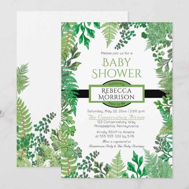 Greenery | Wild Ferns Baby Shower Invitations (Front/Back)