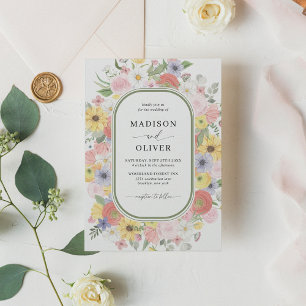 Greenery Wild Flowers Floral Watercolor Wedding Invitation