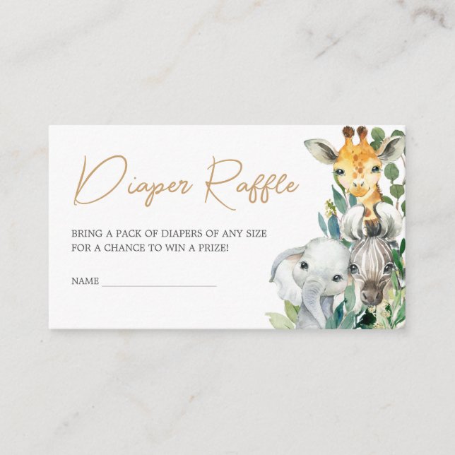 Greenery Wild One Safari Baby Shower Diaper Raffle Enclosure Card (Front)