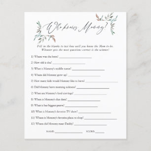 Greenery Winter Baby Shower Who knows Mommy best