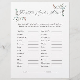 Greenery Winter Bridal Shower Phrases Game
