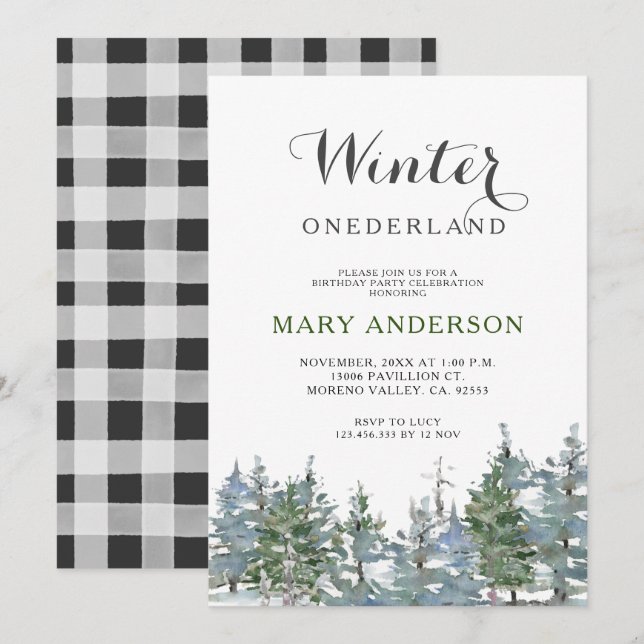 Greenery Winter Onederland birthday Invitation (Front/Back)