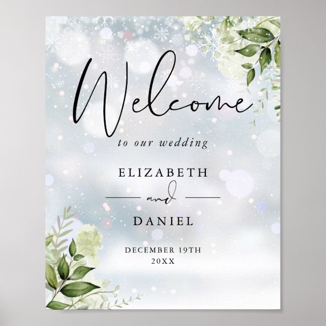 Greenery Winter Wedding Welcome Sign (Front)