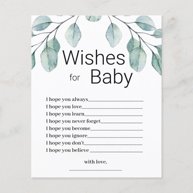 Greenery Wishes for Baby Shower Game (Front)